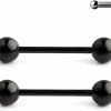 Ruifan Ruifan 316L Stainless Steel Internally Threaded Tongue Nipple Shield Barbell Ring Bar Body Piercing Retainer 14G 12Mm 2Pcs - Black | Body Piercing Barbells