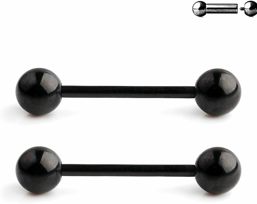 Ruifan Ruifan 316L Stainless Steel Internally Threaded Tongue Nipple Shield Barbell Ring Bar Body Piercing Retainer 14G 12Mm 2Pcs - Black | Body Piercing Barbells