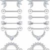 Lcolyoli Lcolyoli 14G Surgical Steel Nipple Rings Nipple Shield Barbell Ring Bar Nipple Piercing Jewelry For Women Clear Diamond Cz Set | Body Piercing Barbells