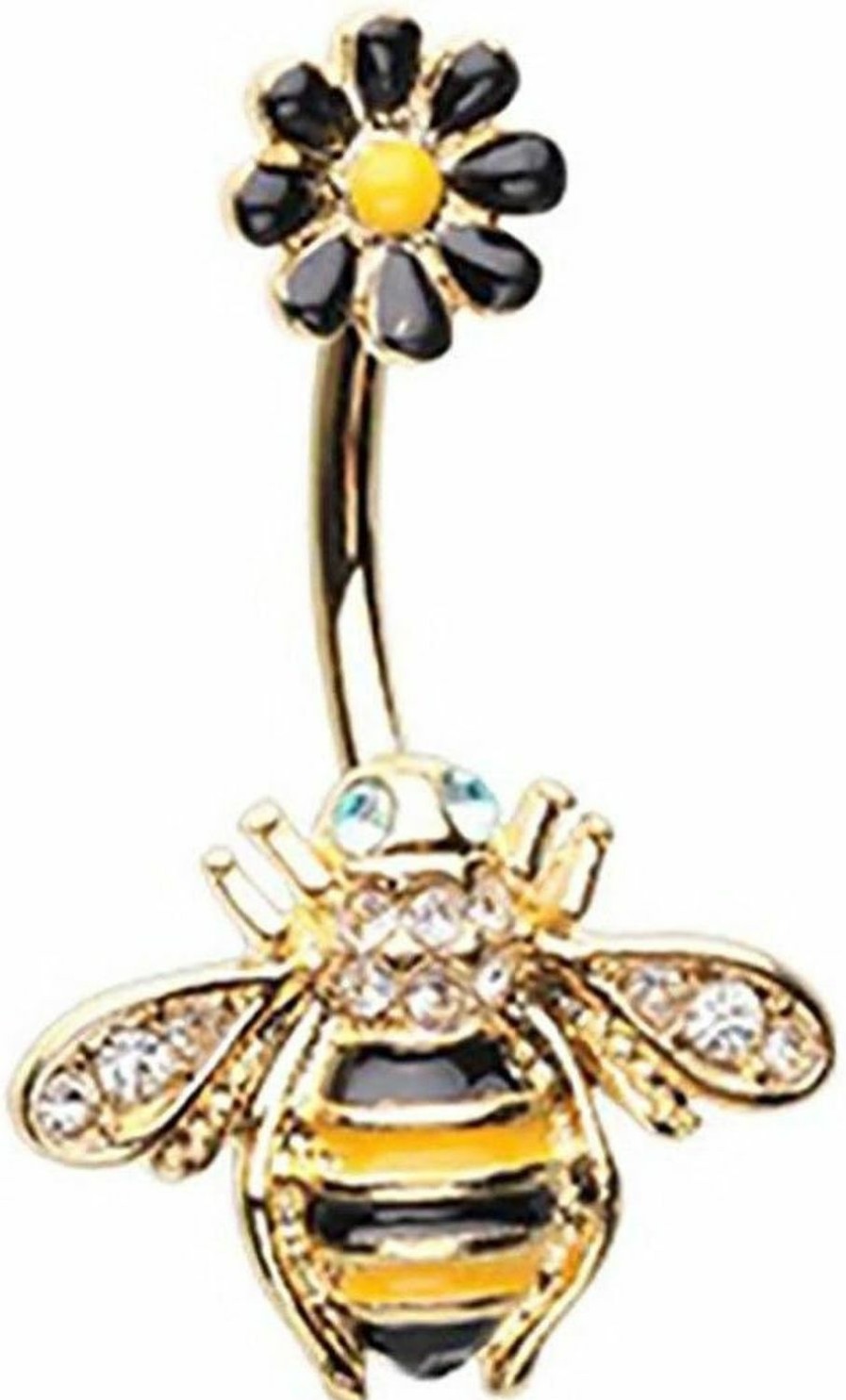 Body Accentz Body Accentz Belly Button Ring Golden Queen Bee Black Daisy Navel Ring 14 Gauge 3/8'' Bar | Body Piercing Barbells