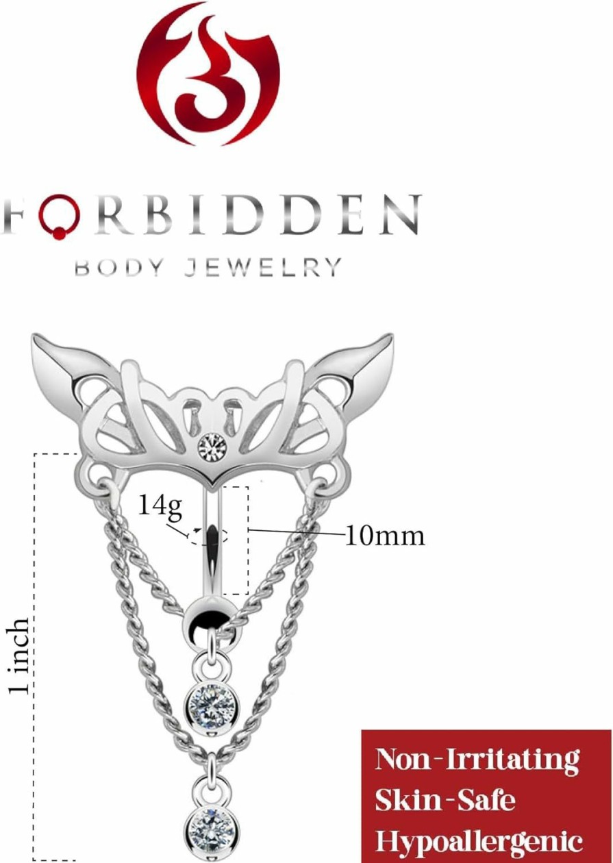 Forbidden Body Jewelry Forbidden Body Jewelry Surgical Steel Reverse Mount Sexy Tribal Cz Jeweled Chains Dangle Belly Button Ring | Body Piercing Barbells