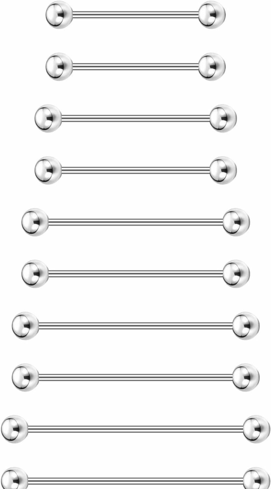 AccGin Accgin 5Pcs/10Pcs Mix Sizes Industrial Barbell Cartilage Earring Tongue Helix Nipple Barbell Surgical Steel Body Piercing Jewelry Retainer For Women Men Straight Bar Length 24-38Mm/38-60Mm | Body Piercing Barbells