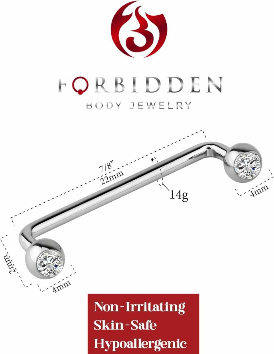 Forbidden Body Jewelry Forbidden Body Jewelry 14G 16Mm-25Mm Surgical Steel Double Ball Cz Crystal Staple Surface Piercing Barbell | Body Piercing Barbells