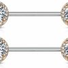 Forbidden Body Jewelry Forbidden Body Jewelry Fancy Cz Halo Frame Surgical Steel Nipple Barbells Set | Body Piercing Barbells