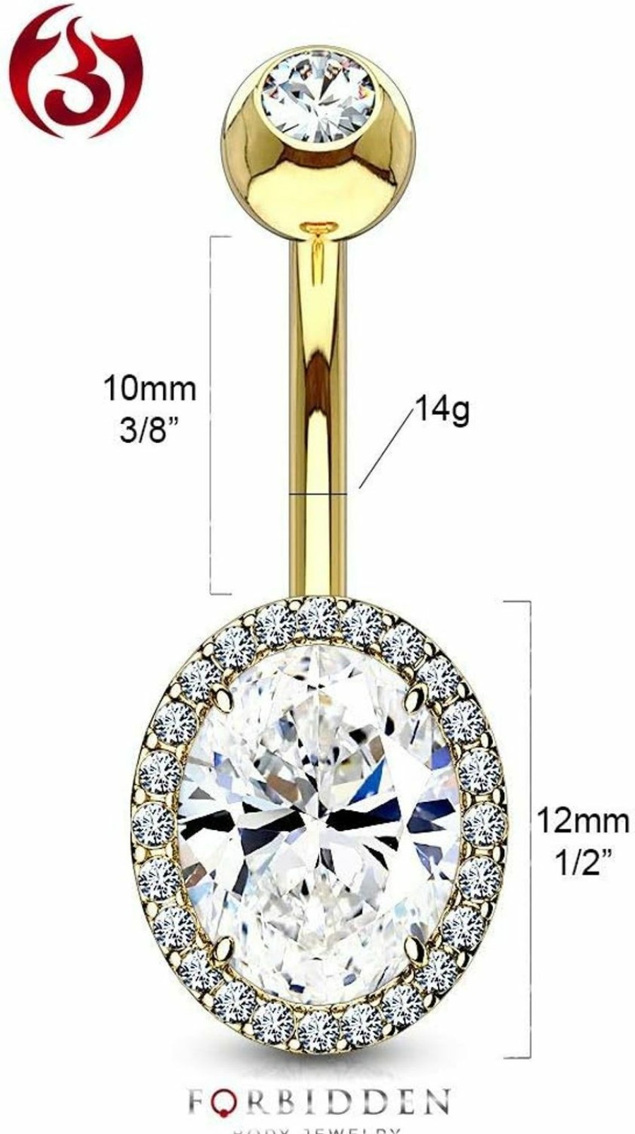 Forbidden Body Jewelry Forbidden Body Jewelry Surgical Steel Double Tiered Fancy Cz Oval Belly Button Ring With Large Cz Center | Body Piercing Barbells