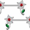 CHARMONLINE Charmonline 14G Flower Nipple Rings For Women Girls Surgical Steel Cubic Zircon Cute Flowers Petal Nipple Studs Straight Bar Barbell Nipple Rings Body Piercing Jewelry | Body Piercing Barbells