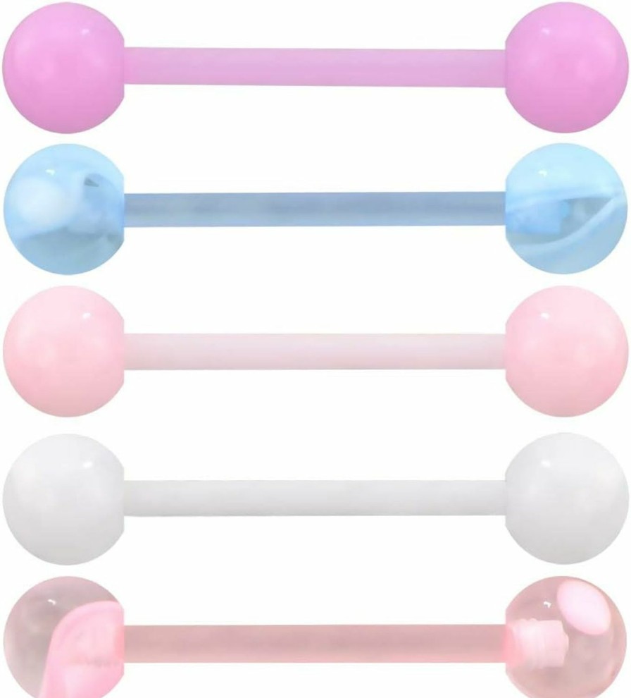 Jewseen Jewseen 5Pcs Tongue Barbells 14G Acrylic Tongue Piercing Jewellery Candy Color Tounge Bars Tongue Piercing Jewellery Tongue Rings For Women | Body Piercing Barbells