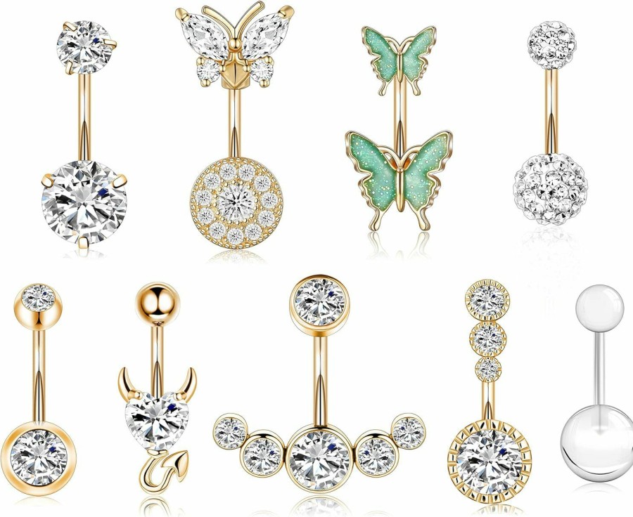 Shakalaka Shakalaka Surgical Steel Belly Button Ring For Women With Cute Butterfly Navel Rings Piercing Jewelry Pack | Body Piercing Barbells