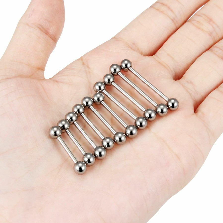 Kwoencxi Kwoencxi 14G G23 Titanium Hypaollergenic Tongue Rings Nipple Piercing Jewelry Externally Threaded Bar Nipple Tongue Shield Barbells Ring Body Piercings Jewelry For Women Men 12Mm 14Mm 16Mm 19Mm 22Mm | Body Piercing Barbells