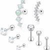 SCERRING Scerring 8Pcs 16G Stainless Steel Helix Daith Cartilage Tragus Earrings Barbell Rings Stud Body Piercing Jewelry Opal Clear Cz Bar Length 6Mm | Body Piercing Barbells