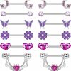 Florideco Florideco 6 Pairs 14G Nipple Rings For Women Heart Butterfly Moon Cz Flower Barbell Nipple Rings 316L Stainless Steel Nipple Piercing Jewelry | Body Piercing Barbells