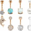 FECTAS Fectas 14G Belly Button Rings Surgical Steel Dangle Cz Navel Ring Barbell For Women Girls Body Piercing Jewelry Rose Gold Silver | Body Piercing Barbells