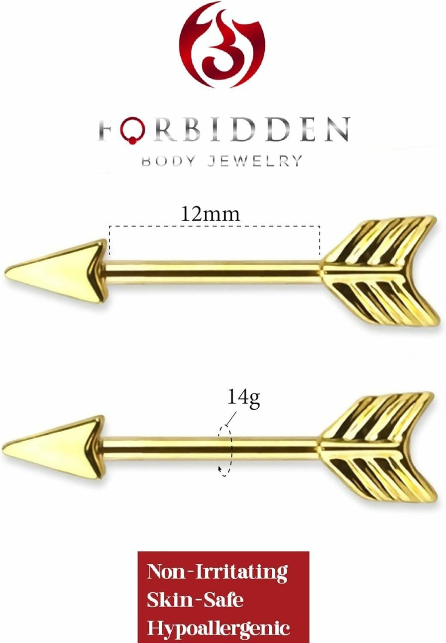 Forbidden Body Jewelry Forbidden Body Jewelry Pair Of 14G 12Mm Surgical Steel Arrow Nipple Piercing Barbells | Body Piercing Barbells