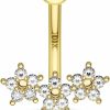 COCHARM Cocharm 10K Gold Belly Button Rings Flowers 10K Gold Belly Navel Rings For Women 10K Gold Belly Navel Piercing Jewelry Hypoallergenic | Body Piercing Barbells