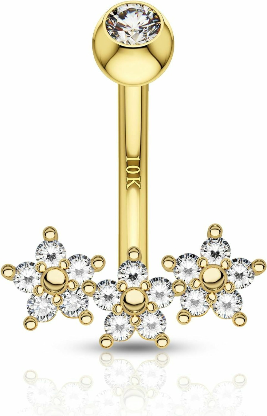 COCHARM Cocharm 10K Gold Belly Button Rings Flowers 10K Gold Belly Navel Rings For Women 10K Gold Belly Navel Piercing Jewelry Hypoallergenic | Body Piercing Barbells