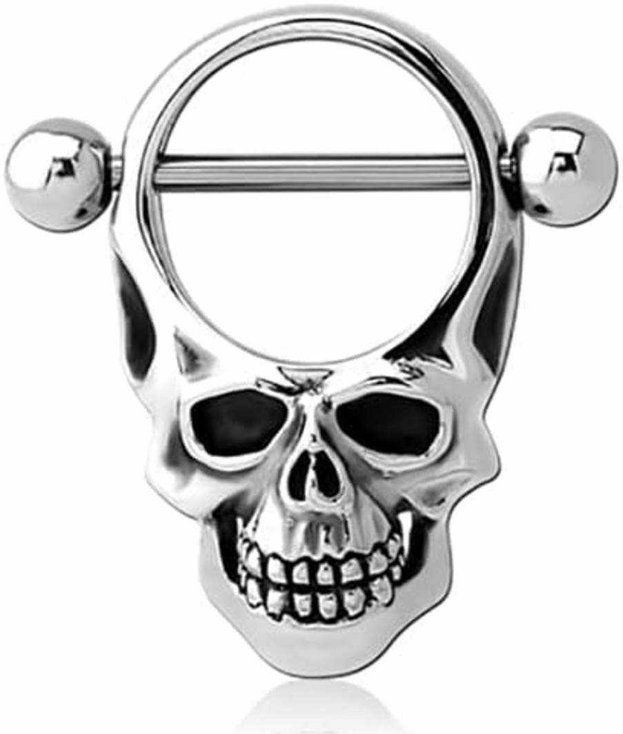 Generic Pair 14G 3-D Punk Skull Nipple Shield Ring Nipplerings Steel Piercing Barbells Style 88888-987 | Body Piercing Barbells