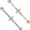 Pierced Republic 14G Industrial Stainless Steel Barbell Cross W/Gems - 14 Gauge Cartilage Industrial Ear Piercing Jewelry - 2 Color Options | Body Piercing Barbells