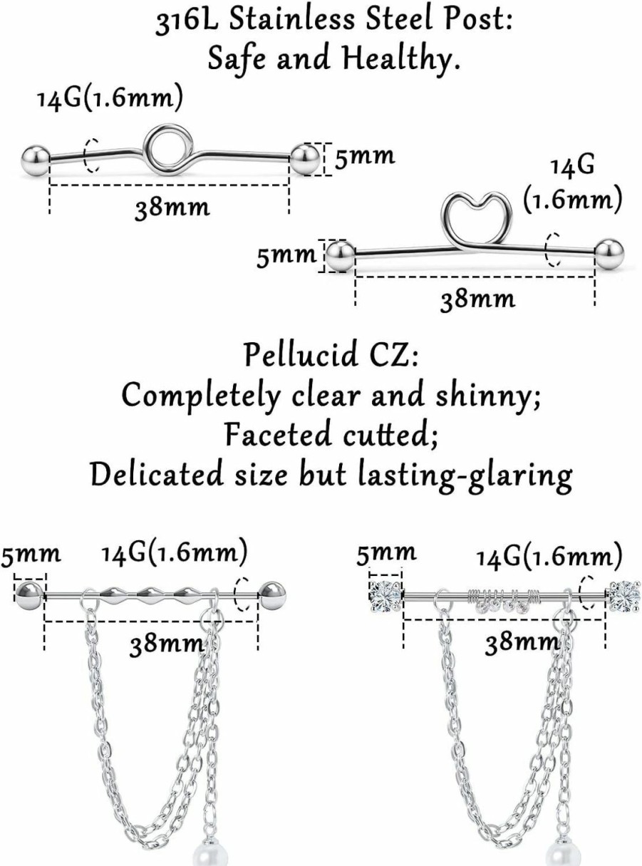Goerhsjie Goerhsjie Industrial Piercing Jewelry Industrial Earrings Industrial Piercing Industrial Bar Piercing Industrial Bar Industrial Jewelry Industrial Piercing Jewelry Surgical Steel Industrial Barbell | Body Piercing Barbells