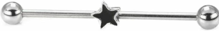 Body Accentz 316L Surgical Black Star 14G 1 1/2\" Industrial Bar Ear Barbell Piercing Jewelry Body Accentz Jewelry Sold Individually | Body Piercing Barbells