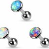 Pierced Owl Pierced Owl - Set Of 3 Opal Set Flat Top 316L Surgical Steel Cartilage/Tragus Barbell In 3Mm, 4Mm, Or 5Mm | Body Piercing Barbells