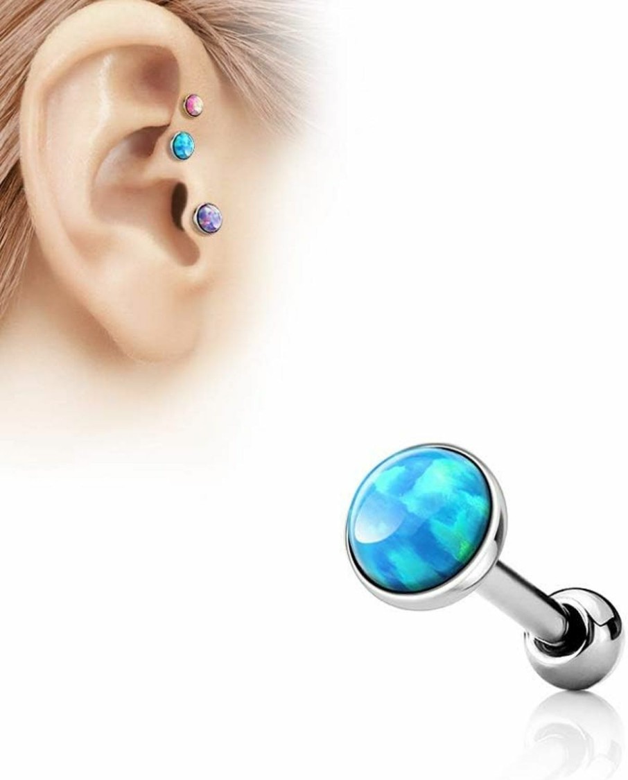 Pierced Owl Pierced Owl - Set Of 3 Opal Set Flat Top 316L Surgical Steel Cartilage/Tragus Barbell In 3Mm, 4Mm, Or 5Mm | Body Piercing Barbells