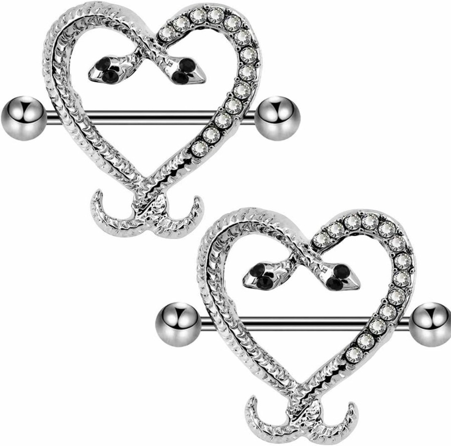 COCHARM Cocharm 2Pcs Cute Snake Nipple Shield 14G Stainless Steel Nipple Barbell For Women 14Mm Octopus Nipple Piercing 14 Gauge Nipple Jewelry | Body Piercing Barbells