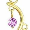 Forbidden Body Jewelry Forbidden Body Jewelry 14Kt Gold Plated Surgical Steel Fancy Pink Cz Crystal Vine Drop Multi Gem Dangle Belly Button Ring | Body Piercing Barbells