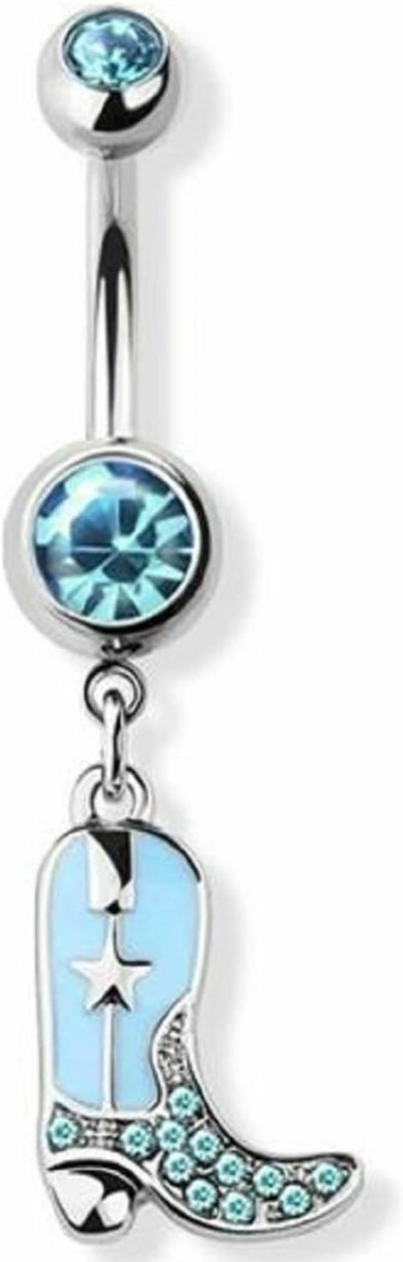 Body Accentz Body Accentz Belly Button Ring Gem Paved Cowboy Cowgirl Boots 316L Surgical Steel Navel Silver Star | Body Piercing Barbells