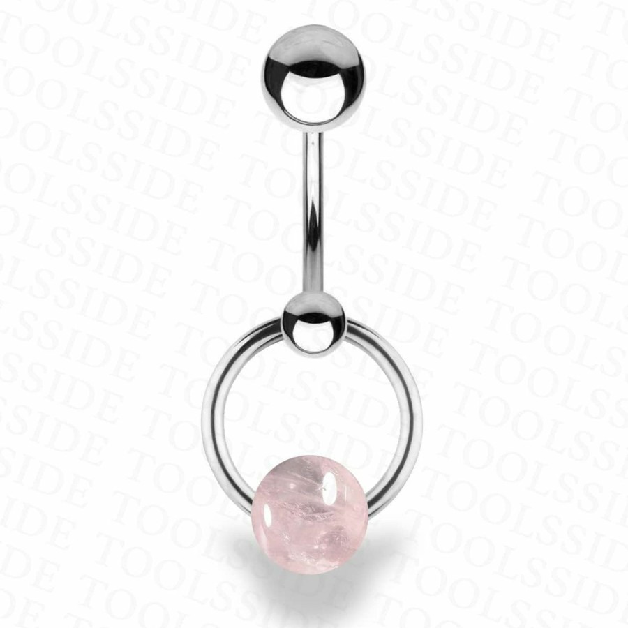 TOOLSSIDE Toolsside Vertical Hood Piercing Jewelry For Women With Rose Quartz Stone - Belly Button Ring, Vch Jewelry Hood, Stainless Steel Belly Button Rings, Vch Piercing Jewelry 14G, Belly Button Piercing | Body Piercing Barbells