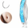 ZS Zs 14G Clicker Belly Button Rings For Women, 925 Sterling Silver Opal Belly Barbell Piercing Reverse Curved Navel Barbell Body Jewelry | Body Piercing Barbells