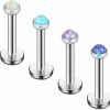 Ruifan Ruifan 2Mm 3Mm 4Mm Opal Jeweled Internally Threaded Stainless Steel Labret Monroe Lip Ring Tragus Helix Earring Stud 16G 1/4\" 6Mm 4Pcs | Body Piercing Barbells