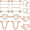 FIRAZIO Firazio 18Pcs Stainless Steel Nipple Rings For Women Tongue Ring Piercing Body Jewelry Barbell Cz Heart Shape Barbells Piercing Rings | Body Piercing Barbells