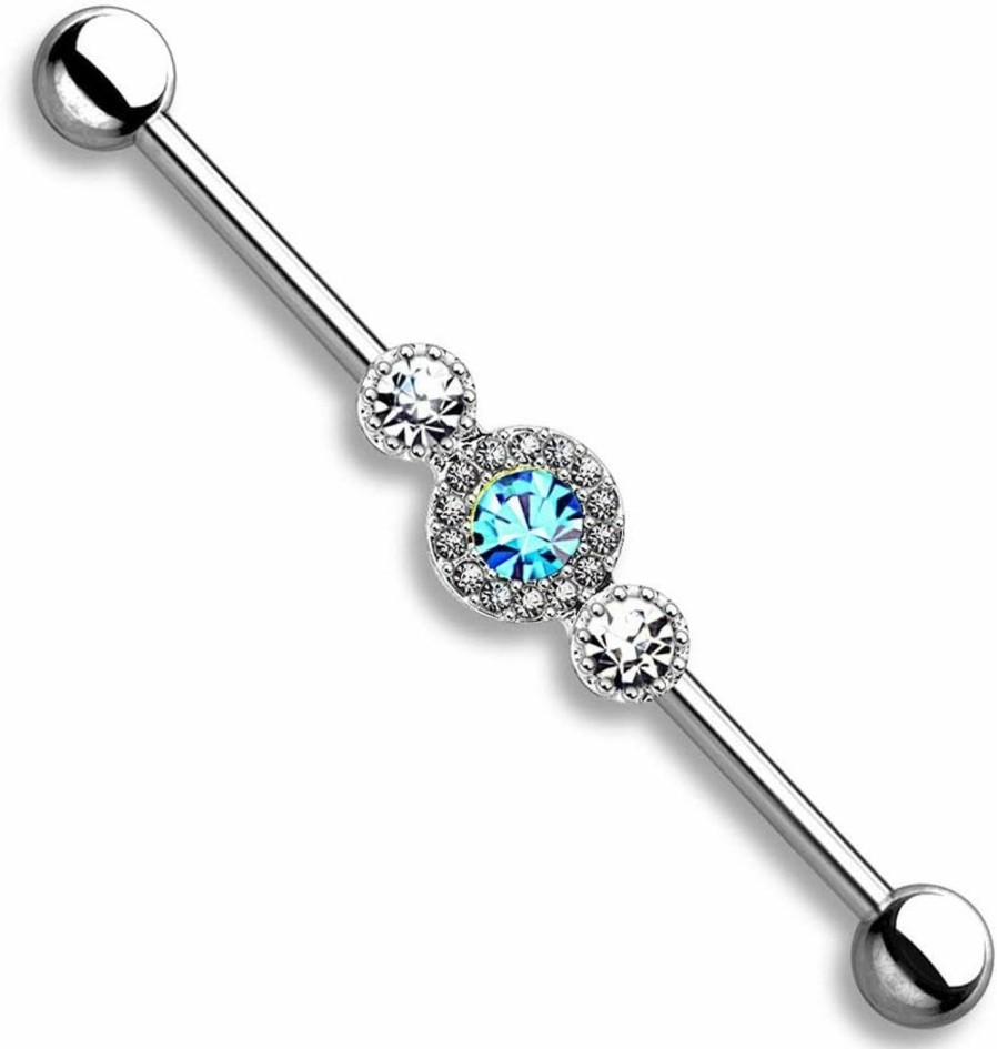 Forbidden Body Jewelry Forbidden Body Jewelry 14G 1.5 Inch (38Mm) Surgical Steel Super Glam Triple Cz Industrial Barbell | Body Piercing Barbells