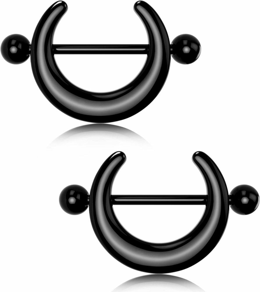 Melighting Melighting Black Nipple Rings 14G Surgical Steel 316L Moon Nipple Piercing Jewelry For Women Men Nipple Barbell Body Piercing Jewelry | Body Piercing Barbells