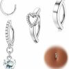 ORAZIO Orazio 14G Belly Button Ring 316L Surgical Stainless Steel Clicker Belly Button Ring For Women Butterfly Heart Cz Belly Rings Cute Belly Piercing Pack Simple Clicker Belly Rings Reverse Curved Navel Barbell Body Jewelry | Body Piercing Barbells