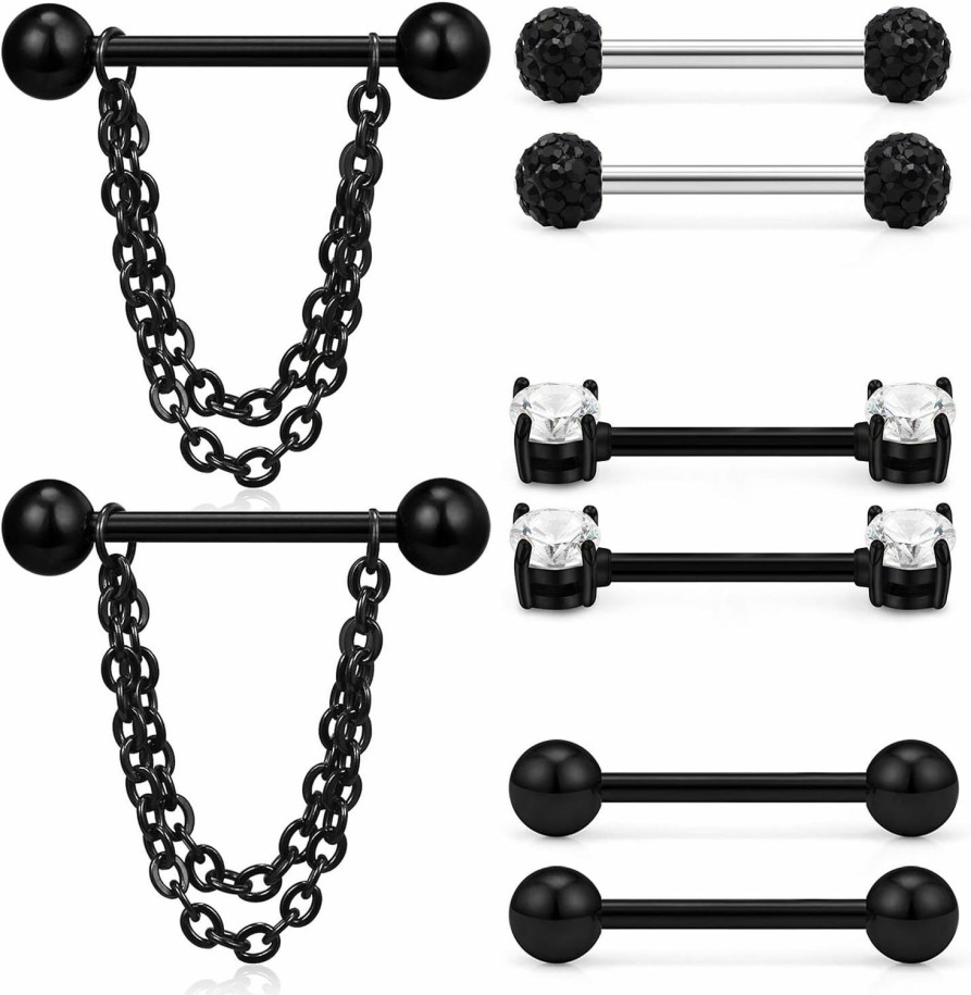 SCERRING Scerring 14G Nipple Rings Stainless Steel Nipplerings Tongue Barbell Ring Bars Retainer Body Piercing Jewelry For Women Men Heart Cz 4-8 Pairs | Body Piercing Barbells