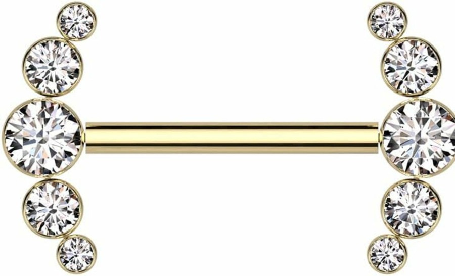 Dynamique Galerie Dynamique Implant Grade Titanium Threadless Push In Nipple Barbell With 5 Bezel Set Cz Ends (Sold Per Pair Or Per Piece) | Body Piercing Barbells