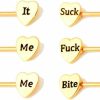 Salwosai Salwosai 3Pairs 14G Stainless Steel Nipple Rings Suck It Heart Shape Letter Straight Barbell Bars Tongue Ring 13Mm Bite Me Body Piercing Jewelry Set | Body Piercing Barbells