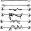 Niaspi Niaspi 6Pcs 16G Snake Industrial Barbell Earrings For Women Men Surgical Steel Curved Coiled Snake Industrial Bar Long Cartilage Helix Conch Barbell Body Piercing Jewelry | Body Piercing Barbells