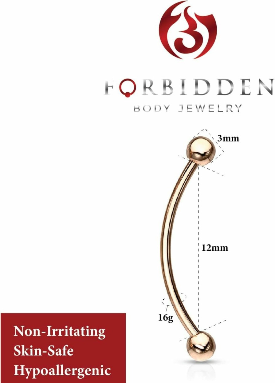 Forbidden Body Jewelry Forbidden Body Jewelry 16G 12-16Mm Surgical Steel Curved Barbell With Solid Ends For Snake Eyes Tongue Piercing | Body Piercing Barbells