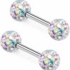 ZHIYAOR Zhiyaor Never Fall Out Crystal 14G Studs Nipple Rings Piercing Barbell Anti-Allergy Surgical Steel Pairs | Body Piercing Barbells