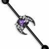 COCHARM Cocharm Black Moon Industrial Earrings 14G Purple Cz Halloween Industrial Bar Piercing Spoooky Industrial Earring, Halloween Industrial Piercing Jewelry | Body Piercing Barbells