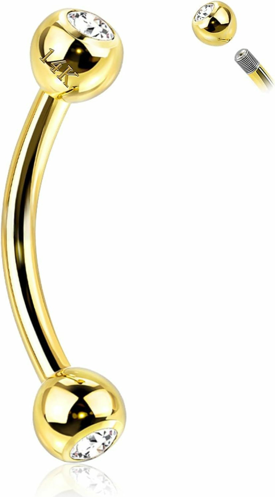 COCHARM Cocharm 14K Solid Gold Eyebrow Rings 16G Real Gold Eyebrow Piercing 8Mm Eyebrow Barbell 16 Gauge Yellow Gold Rook Barbell 14K Gold Cute Rook Earrings | Body Piercing Barbells