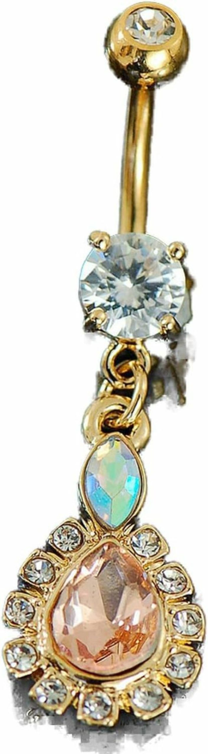 Generic 14K Gold Plated Cz Rounded Teardrop Center Dangling Navel Belly Button Ring 14G | Body Piercing Barbells