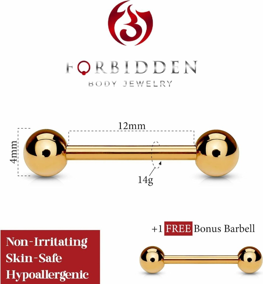 Forbidden Body Jewelry Forbidden Body Jewelry 14G-16G Rose Gold Ip Plated Surgical Steel Piercing Barbell *+Free Bogo* Barbell | Body Piercing Barbells