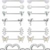 Besteel Besteel 8 Pairs Nipple Rings 14G Stainless Steel Nipplerings Cz Heart Butterfly Ball Tongue Barbell Rings Retainer Body Piercing Jewelry For Women | Body Piercing Barbells