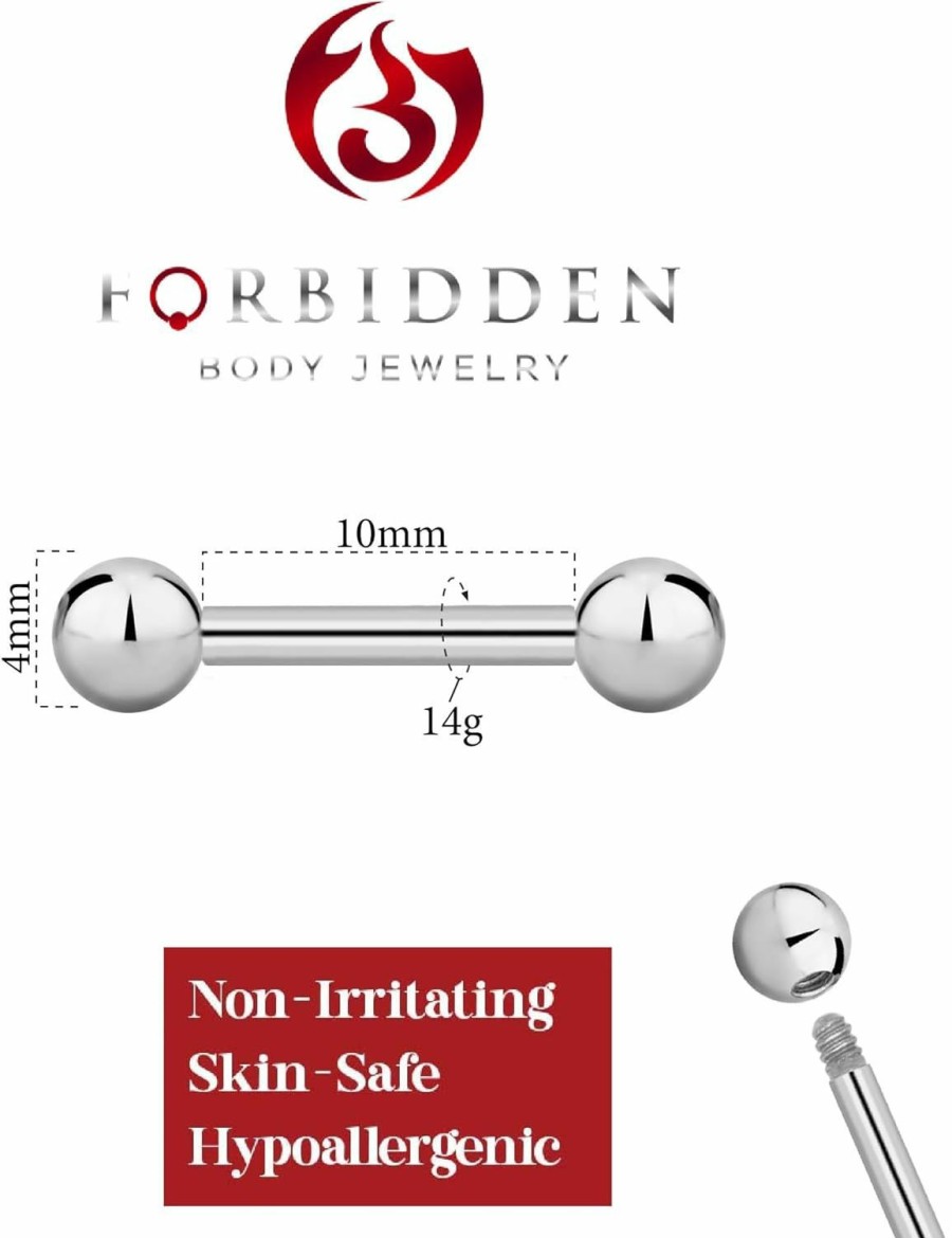 Forbidden Body Jewelry 14G - 16G Titanium Straight Barbell Body Piercing Jewelry (Sold Individually) | Body Piercing Barbells