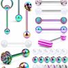 Hnxnskt Hnxnskt 12Pcs 14G Tongue Rings + 24Pcs Matching Replacement Balls Pack Multicolor Tongue Piercing Barbells Surgical Stainless Steel Tounge Jewelry For Women Men | Body Piercing Barbells