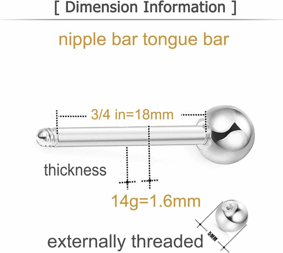 MODRSA Modrsa Nipple Rings Tongue Rings 14 Gauge Surgical Steel Nipple Piercing Nipple Bar Tongue Piercing Jewelry Tongue Piercing For Women | Body Piercing Barbells