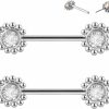 FLOGWE Flogwe 14G Stainless Steel Threadless Push-In Heart Cz Nipple Rings,316L Flower Nipple Barbell Rings Body Piercing Jewelry For Women… | Body Piercing Barbells